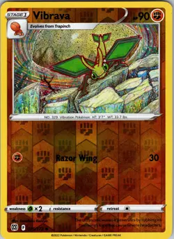 Pokemon TCG Vibrava SWSH Brilliant Stars 075/172 Reverse Holo Uncommon Card NM - Image 1