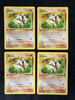First Edition Mankey 30 HP Pokemon Jungle TCG Card 55/64 - Lot of 4 - Image 1
