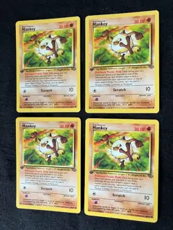 First Edition Mankey 30 HP Pokemon Jungle TCG Card 55/64 - Lot of 4 - Image 2