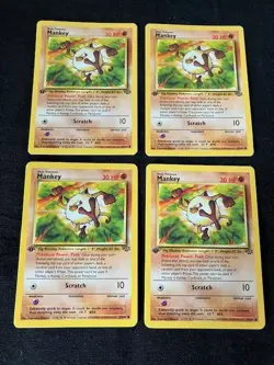 First Edition Mankey 30 HP Pokemon Jungle TCG Card 55/64 - Lot of 4 - Image 3