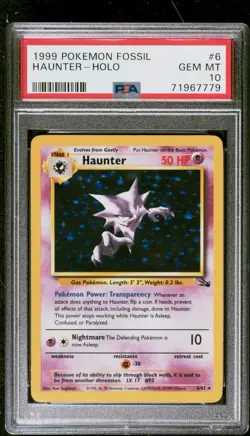 1999 Pokemon Fossil Haunter Holo Unlimited PSA 10 #6 - Image 1