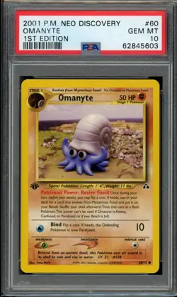 PSA 10 Omanyte 60/75 Neo Discovery 1st Edition 2001 Pokemon - Image 1