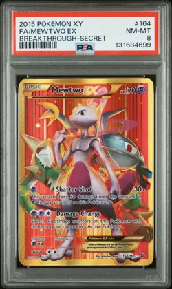 2015 POKEMON XY #164 FULL ART MEWTWO EX NM-MT PSA 8 BREAKTHROUGH SECRET - Image 1