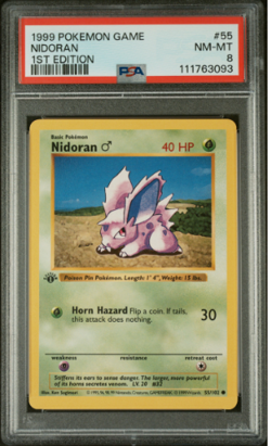 1999 Pokemon Base 1st Edition Nidoran 055/102 PSA 8 (Shadowless) - Image 1