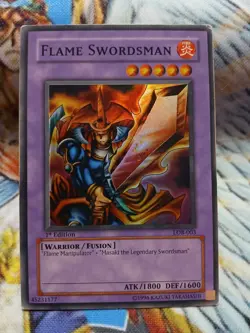 Yugioh Flame Swordsman Super Rare LOB-003 1st Edition Played - Image 1