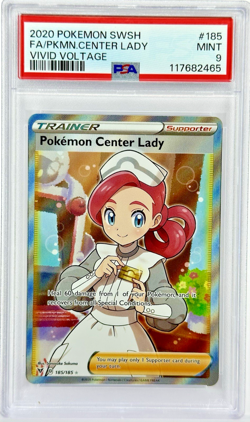 PSA 9 Pokemon Center Lady #185 (Full Art) - 2020 Vivid Voltage Swsh04 185/185 - Image 1