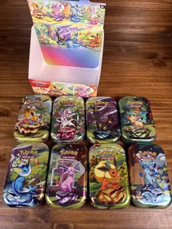 Prismatic Evolutions Empty Mini Tin Display - Art Set of 8 Eeveelutions NO PACKS - Image 2
