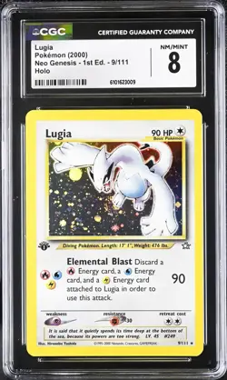 PSA 8 Lugia 9/111 1st Edition Neo Genesis Holo SWIRL 2000 Pokemon Card psa - Image 1