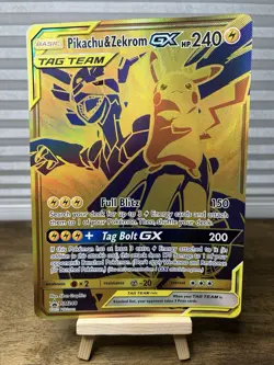 JUMBO Oversized Pikachu & Zekrom GX Tag Team Gold Promo SM248 Pokemon Card - Image 1