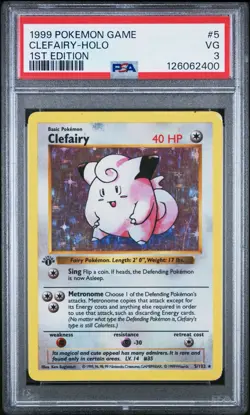 PSA 3 VG 1st Edition Clefairy Shadowless Holo Base Set 5/102 1999 Pokemon WoTC - Image 1