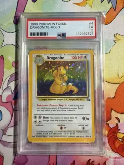 1999 Pokemon Fossil Dragonite-Holo #4 PSA Excellent 5 - Image 1
