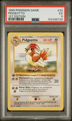 1999 POKEMON BASE SET #22 PIDGEOTTO SHADOWLESS 1ST EDITION PSA 5 EX - Image 1