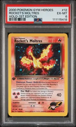 2000 POKEMON GYM HEROES HOLO-1ST ED #12 ROCKET'S MOLTRES PSA 6 - Image 1