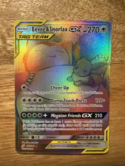 Eevee & Snorlax GX 191/181 Team Up Rainbow Secret Rare Tag Team Pokemon Card - Image 1