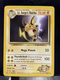 Lt. Surge's Raichu - 28/132 - Pokemon Gym Heroes Unlimited Rare Card WOTC HP - Image 1