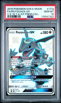 2018 POKEMON SUN & MOON CELESTIAL STORM #177A FULL ART/RAYQUAZA GX PSA 10 - Image 1
