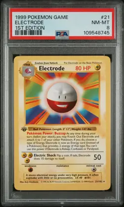 1999 POKEMON GAME 1ST ED #21 ELECTRODE PSA 8 - Image 1