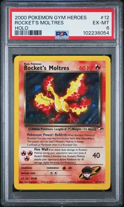 2000 POKEMON GYM HEROES HOLO #12 ROCKET'S MOLTRES PSA 6 - Image 1