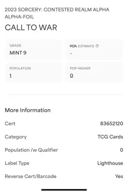 PSA 9 2023 Sorcery Contested Realm TCG Alpha Exceptional Foil Card CALL TO WAR - Image 3