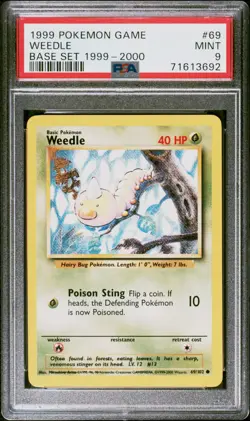 PSA 9 Mint 1999 Pokemon Base Set Weedle 1999-2000 UK Printing 4th Print 69 - Image 1