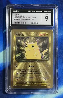CGC 9 Gold Metal Pikachu 58 SWSH Celebrations UPC 25Promo Pokemon Card Nm Mint - Image 1