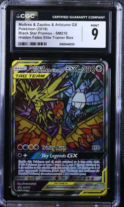 CGC 9 Moltres & Zapdos & Articuno Gx Sm210 Hidden Fates ETB Pokemon Mint - Image 1