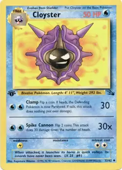 1st Ed Cloyster Non-Holo WOTC Pokemon Card 32/62 Fossil Set EXCELLENT VLP - Image 1