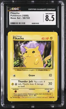 CGC 8.5 Pikachu 1999 Base Set 58/102 Pokemon Card - Image 1