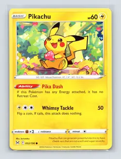Pokemon TCG Pikachu 052/196 SWSH11: Lost Origin Normal NM - Image 1