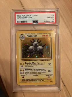 1999 POKEMON BASE SET UNLIMITED #9 MAGNETON-HOLO PSA 8 - Image 1