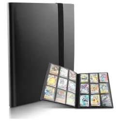 360 Card Pocket Binder with Strap 9 Pocket Trading Cards Album Folder, Black - Image 1