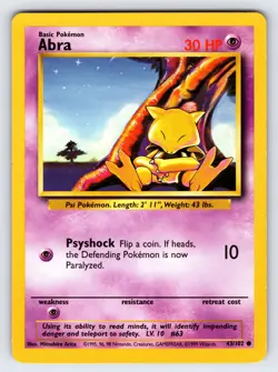 Abra 43/102 1999 Base Set Unlimited Pokemon Card WOTC Vintage Common - Lp - Image 1