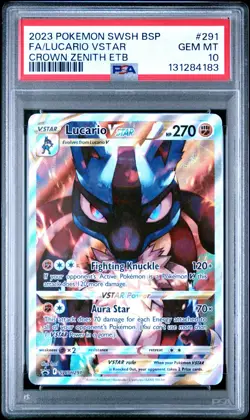 PSA 10 GEM MINT Lucario VSTAR Promo SWSH291 Crown Zenith ETB Pokemon Card - Image 1