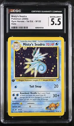 CGC 5.5 Misty's Seadra Gym Heroes 1st Edition 9/132 Holo Pokemon Card - Image 1
