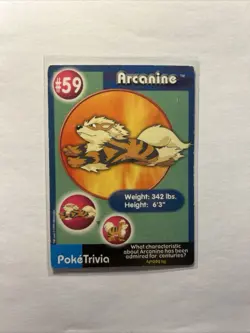 1999 Burger King Pokemon The First Movie Card Arcanine #59 Poketrivia VTG TCG - Image 1