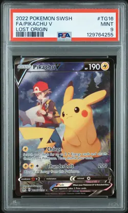 2022 POKEMON SWORD & SHIELD LOST ORIGIN #TG16 FULL ART/PIKACHU V PSA 9 - Image 1