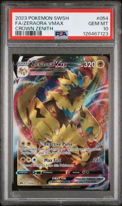 2023 POKEMON SWORD & SHIELD CROWN ZENITH #054 FULL ART/ZERAORA VMAX PSA 10 - Image 1