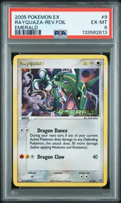 2005 POKEMON EX EMERALD #9 RAYQUAZA-REVERSE FOIL PSA 6 - Image 1