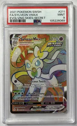 PSA 9 Sylveon VMAX 211/203 Evolving Skies 2021 Secret Rainbow Pokemon Card TCG - Image 1