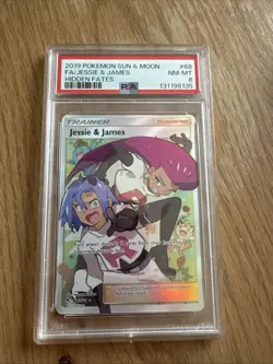 2019 POKEMON SUN & MOON HIDDEN FATES #68 FULL ART/JESSIE & JAMES PSA 8 - Image 1