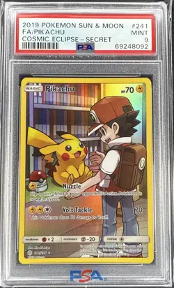 Pokemon Pikachu 241/236 Secret Rare Sun & Moon Cosmic Eclipse PSA 9 - Image 1