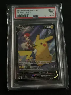2022 POKEMON SWORD & SHIELD LOST ORIGIN #TG16 FULL ART/PIKACHU V PSA 9 - Image 1