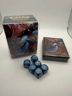 Pokemon Phantasmal Flames Mega Charizard X UPC Trading Card Sleeves, Box, & Dice - Image 1