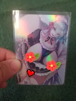 BEAUTIFUL BUXOM MAID RAINBOW FOIL WAIFU ANIME CARD - Image 1