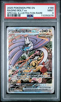 2025 POKEMON TCG Prismatic Evolutions Raging Bolt EX SIR 166/131 PSA 9 MINT - Image 1