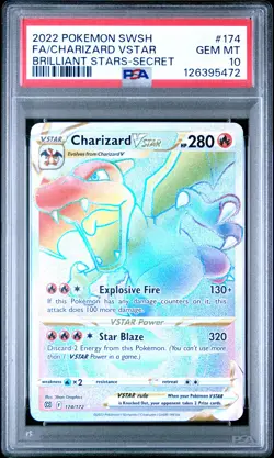 2022 POKEMON SWORD & SHIELD BRILLIANT STARS #174 FULL ART/CHARIZARD VSTAR PSA 10 - Image 1