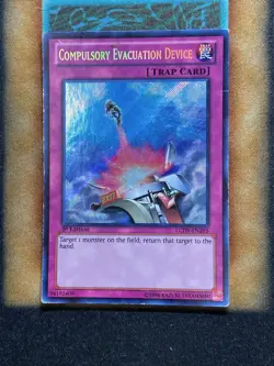 Yugioh Compulsory Evacuation Device LCJW-EN295 Secret Rare 1st Ed HP - Image 1