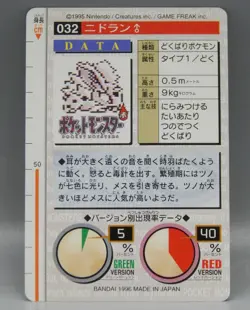 POKEMON Pocket Monsters CARDDASS trading card #32 NIDORAN vintage 1996 Japan RED - Image 2