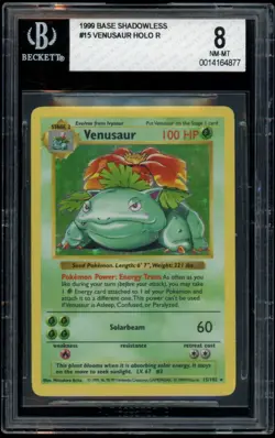 BGS 8 Shadowless Venusaur 1999 Base Set 15/102 Holo Pokemon Card WOTC - Image 1
