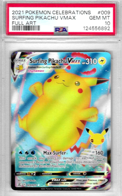 2021 POKEMON CELEBRATIONS #009 FA SURFING PIKACHU VMAX HOLO PSA 10 GEM MINT NEW - Image 1
